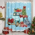 thumbnail image 2 of Shower Curtain 66"W x 72"L Christmas Trucks Xmas Tree Gifts Snowflakes Blue Fabric Shower Curtains Set with Hooks Water Repellent Bathroom Curtains Machine Washable Bathroom Accessories, 2 of 9