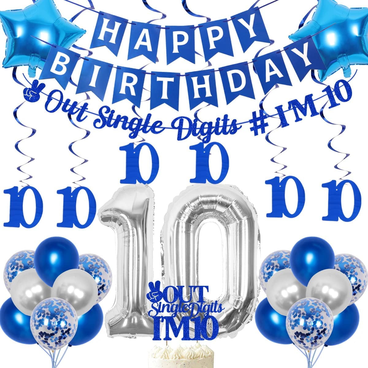 10th Birthday Decorations Blue for Boys, Peace Out Single Digits Tenth