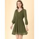 thumbnail image 3 of Vestido De Gasa Fluido Sólido Con Cintura Elástica Con Cuello En V Y Manga 3/4 Para Mujer Marrón verde XL, 3 of 6