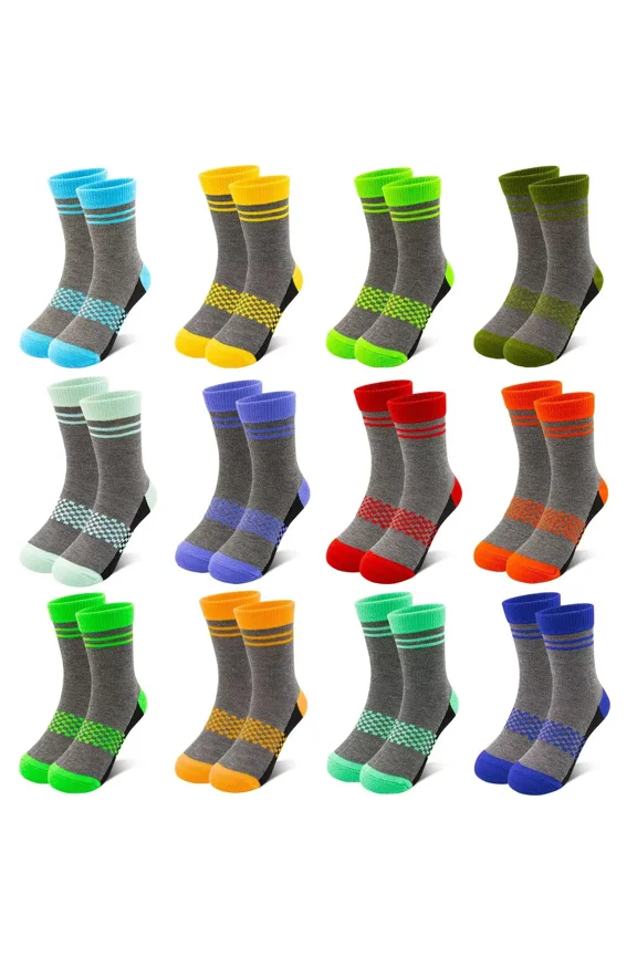 Boys Crew Socks Kids Athletic Cushioned Comfortable Soft Socks 12 pairs Aged 2-14 for Active Children