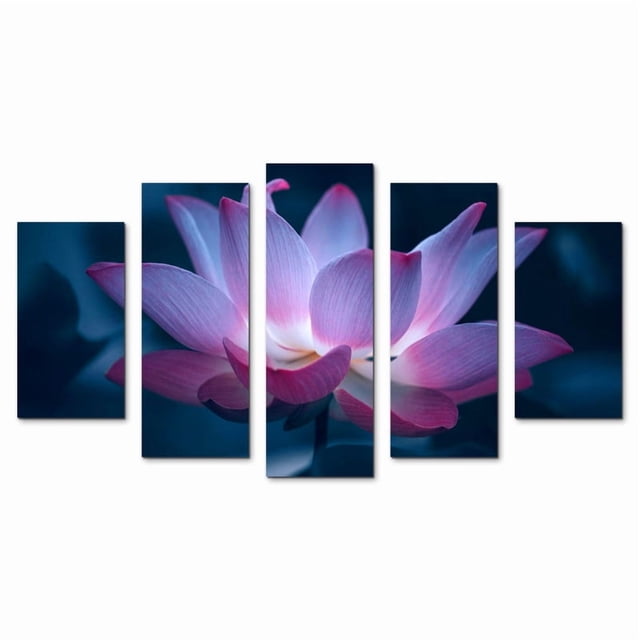 Juego de Cuadros Decorativos, Flor de Loto Mística, Estilo Neón y Relajante, 5 Piezas, Ideal para Spas y Recámaras, 150x80cm