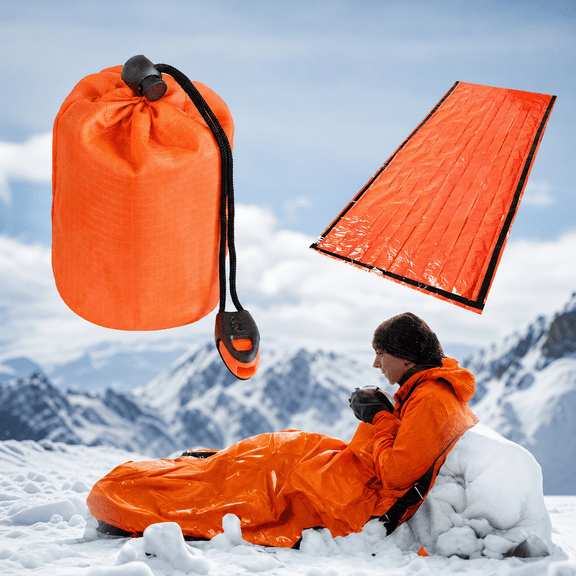 Emergency Sleeping Bag 2 Pack - Waterproof Thermal Survival Bivvy Sack for Camping, Lightweight Outdoor Emergency Shelter Blanket with Whistle and...