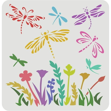 Dragonfly Flower Stencil 11.8×11.8inch – Flying Dragonfly Painting and Plant Wildflower Drawing Template Reusable Art Craft for Wood Wall Fabric Home Decoration Dragonfly Flower Stencil 11.8×11.8inch – Flying Dragonfly Painting and Plant Wildflower Drawing Template Reusable Art Craft for Wood Wall Fabric Home Decoration