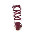 thumbnail image 2 of BLISSFUL STEP Women's Open Toe Lace up Block High Heels Sandals Burgundy 7, 2 of 7