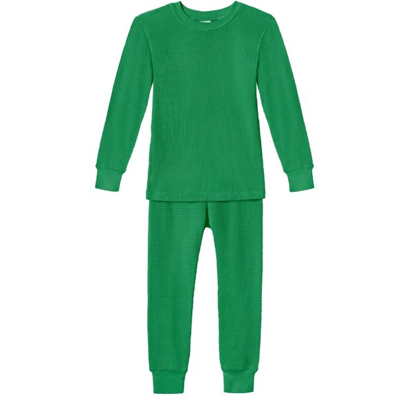 Made in USA Boys and Girls 100% Cotton Soft Warm Heavier Thermal Long John Set | Elf Green