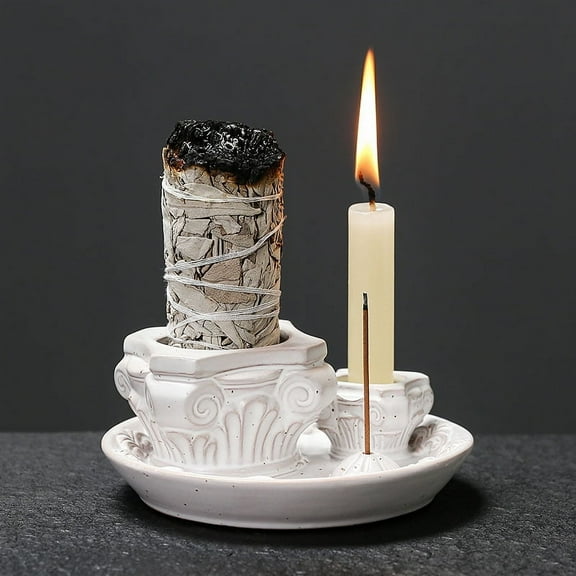 1pc Handmade Ceramic Incense Stick Burner Roman Column Candle Holder, Palo Santo Tray and Sage Bundle Burner (Without Incense)