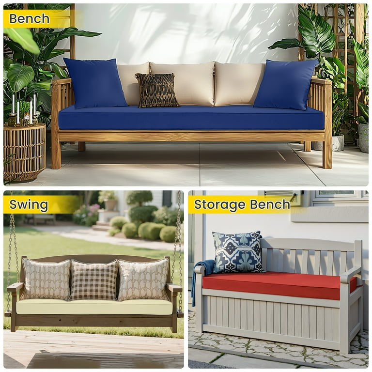 Outdoor Bench Cushion with Tie-On Handles Waterproof Double Seat