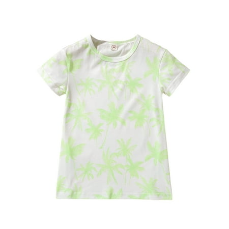 

Suanret Kids Little Girls Summer Dress Tops Casual Coconut Tree Print Short Sleeve Round Neck One Piece Tops Fluorescent Green 5-6 Years