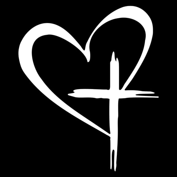 Christian Cross and Heart Vinyl Sticker, Religious Faith Symbol Decal, Waterproof Design for Car Window, Bumper, Truck and Laptop (6" x 5")