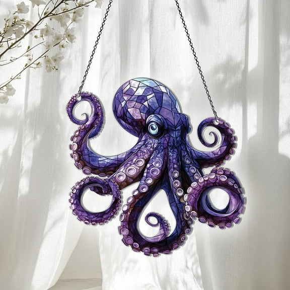 Octopus Flat 2D Acrylic Suncatcher, Octopus Ornaments, Octopus Decor, Octopus Gifts For Women Men, Purple Octopus For Window Hanging