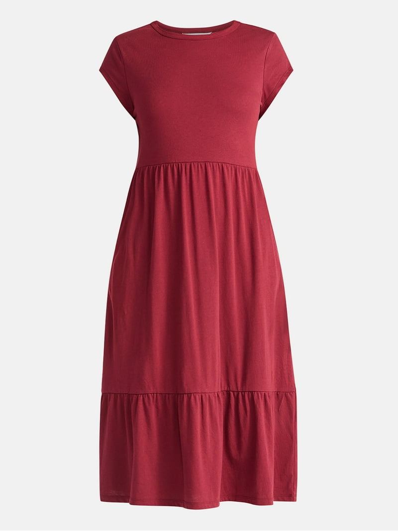 walmart time and tru midi dress Time and Tru Women's and Women's Plus Seamed Cotton Midi Dress, Sizes Xs-4x, Size: 3XL, Black