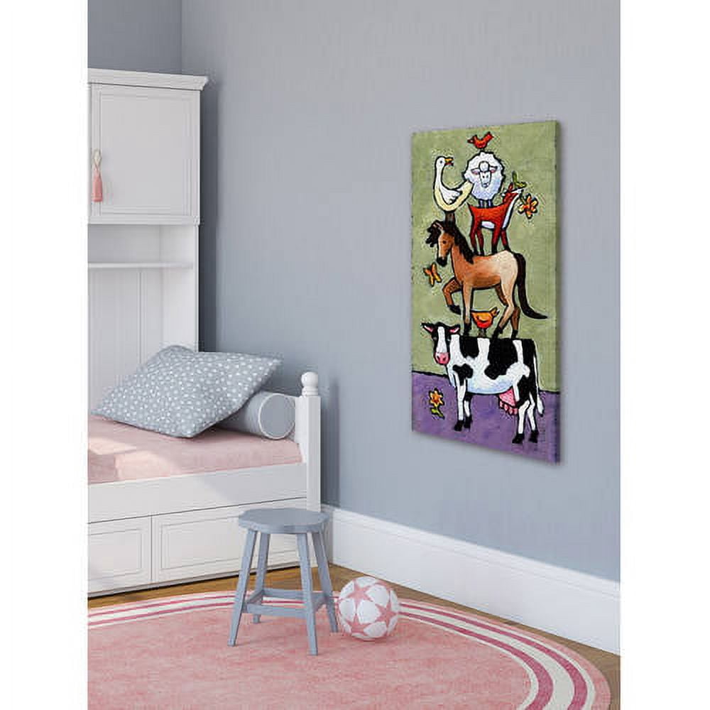 MARMONT HILL  - 'Barnyard Tower' by Janet Nelson Painting Print on Wrapped Canvas - Multi-Color 12 x 24