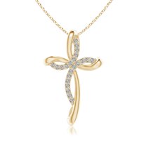 ANGARA Natural Diamond Ribbon Cross Pendant in 14K Yellow Gold for Women (Size-1.3mm| Color-K| Clarity-I3) | April Birthstone, Birthday, Anniversary, Jewelry Gift for Women | Natural Diamond Necklace