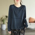 thumbnail image 3 of RWJDXD Printemps Automne Nouveau T-shirt à Col Rond Mode à Manches Longues pour Femmes Style Rue Décontracté Ample à Boutons Chandails Élégant Haut Uni, 3 of 5