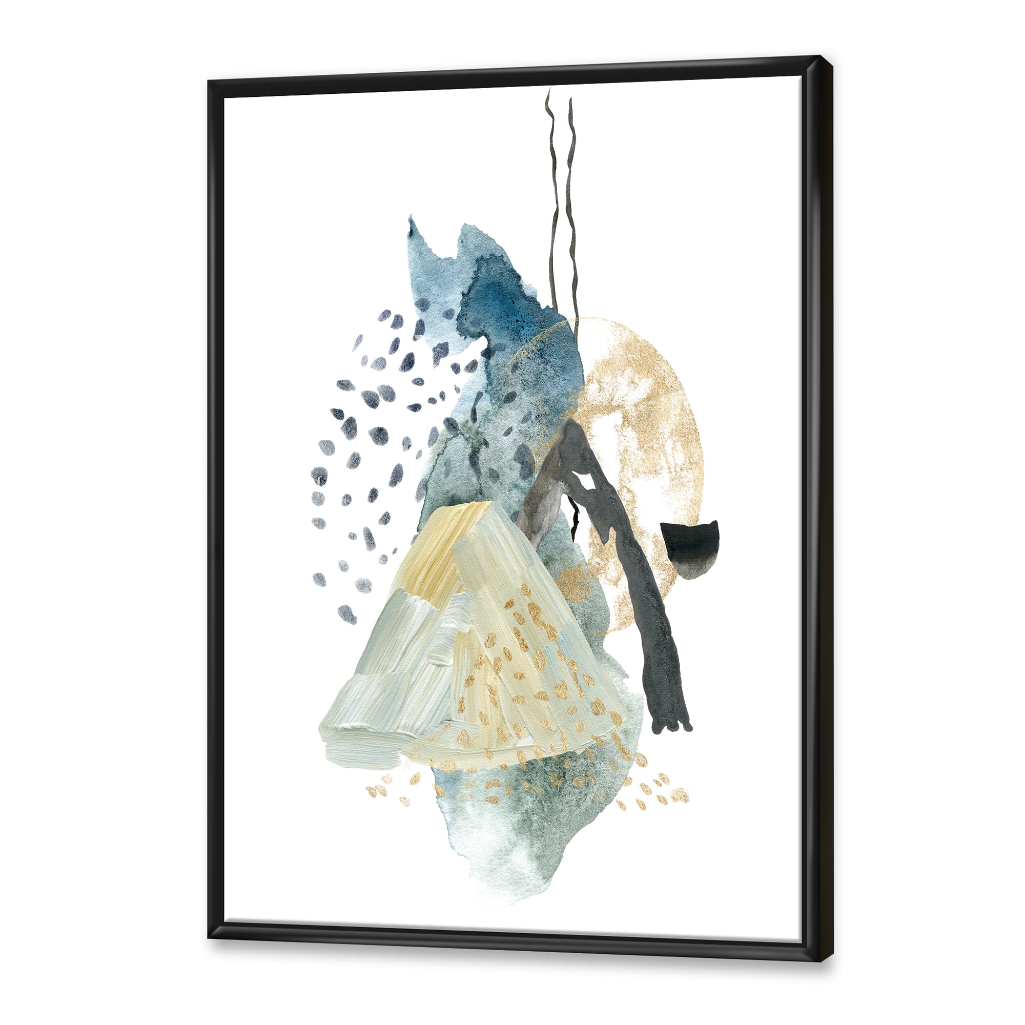 Designart 'Mountain Moon With Gouache Of Abstract Landscape' Modern Framed Canvas Wall Art Print