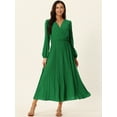 thumbnail image 2 of Unique Bargains Women's Long Puff Sleeve Flowy Ruffle Pleated Dress XL Dark Green, 2 of 6