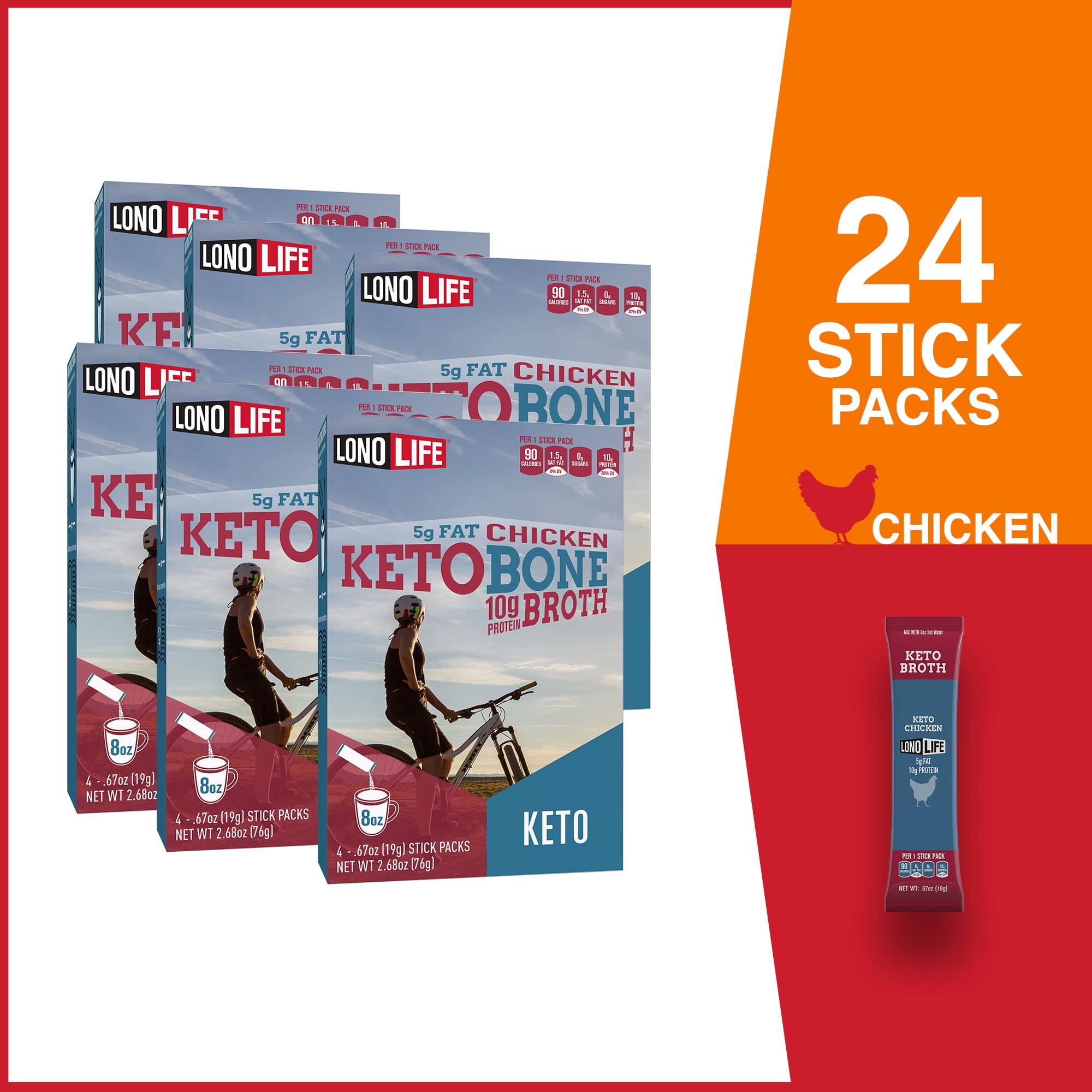 LonoLife Keto Chicken Bone Broth, 5g Fat, 10g Protein, Paleo and Keto
