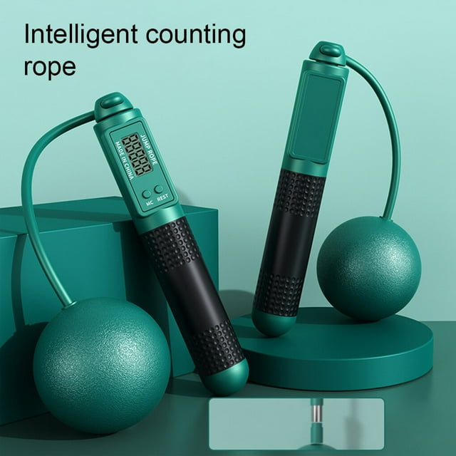 tredstone PVC Jump Rope Portable Replacement Digital Solid Color Indoor Outdoor Button Control Ergonomic Adjustable Jumping Ropes Dark Green Ball