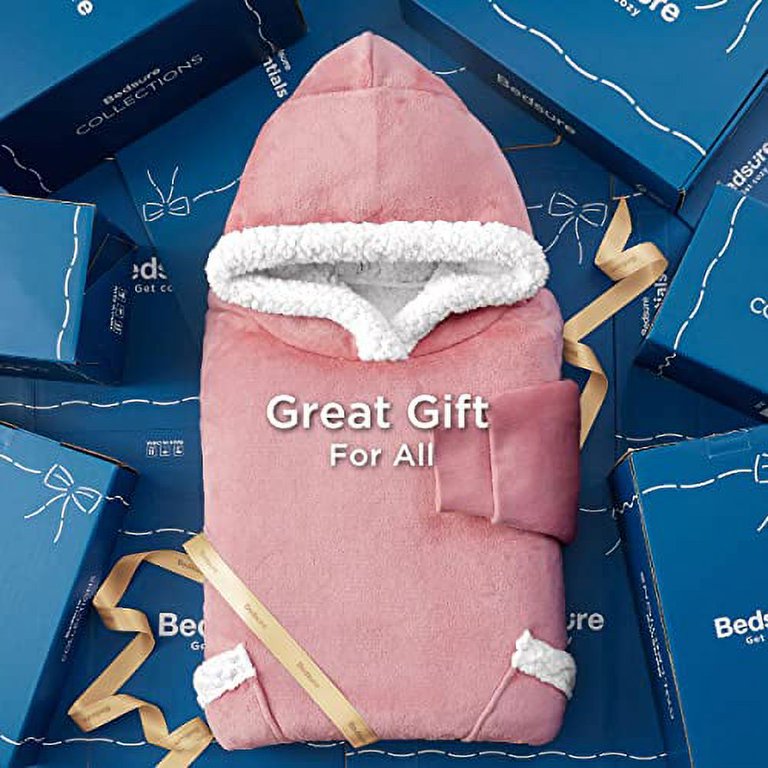 Bedsure Ovesized Wearable Blanket Hoodie, Long Sherpa Fleece Blanket  Sweatshirt, with Warm Big Hood, Side Split and Belt, Pink, Oversize -  Walmart.com