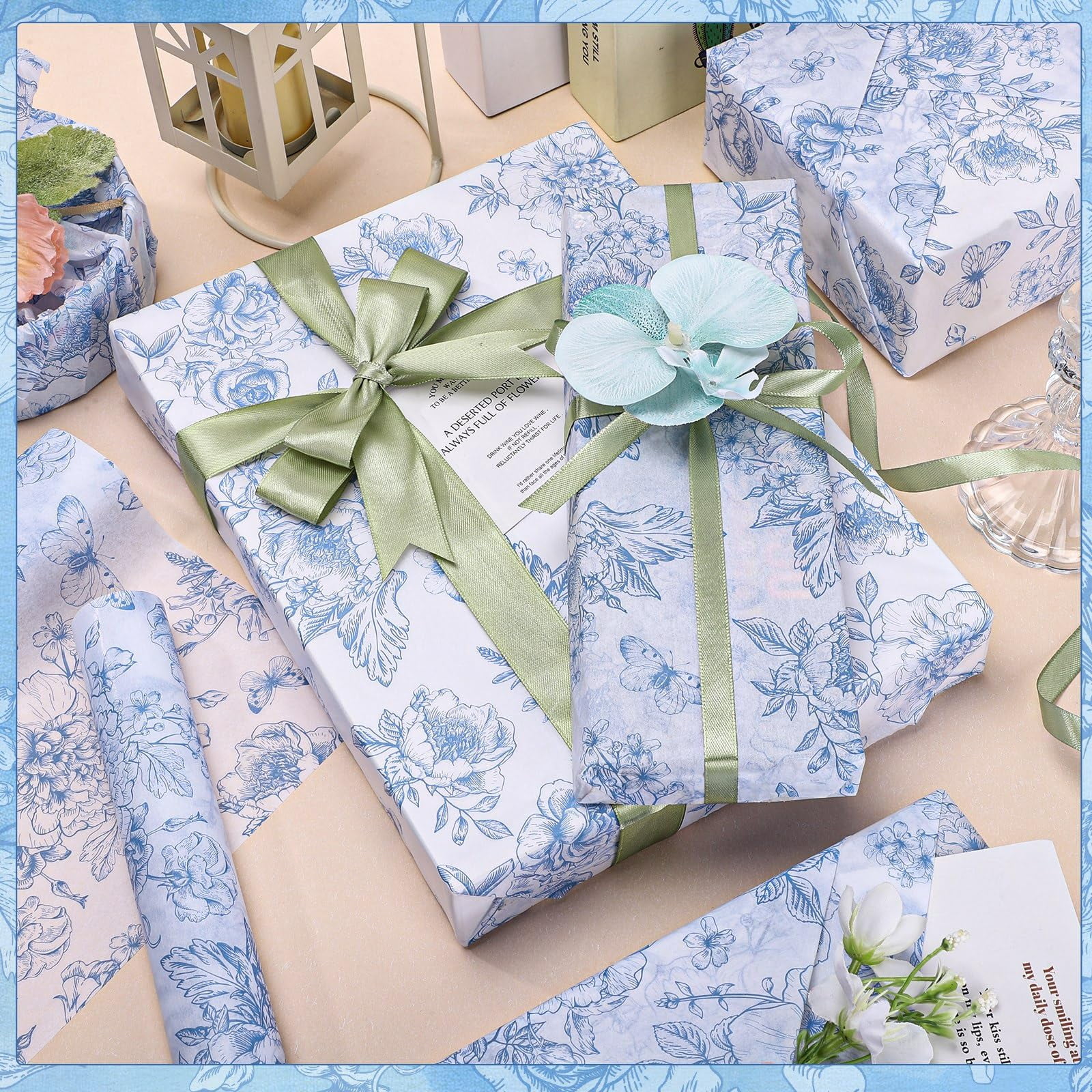 120 Sheets Tissue Paper 14x20",for Wedding,Baby Shower,Mother's Day,DIY Crafts,8 Designs(Blue Baby Shower,Blue Floral,Gold,Pink,Pink Baby Shower,Sage Green,Sage/Beige,White/Gold Thank You)