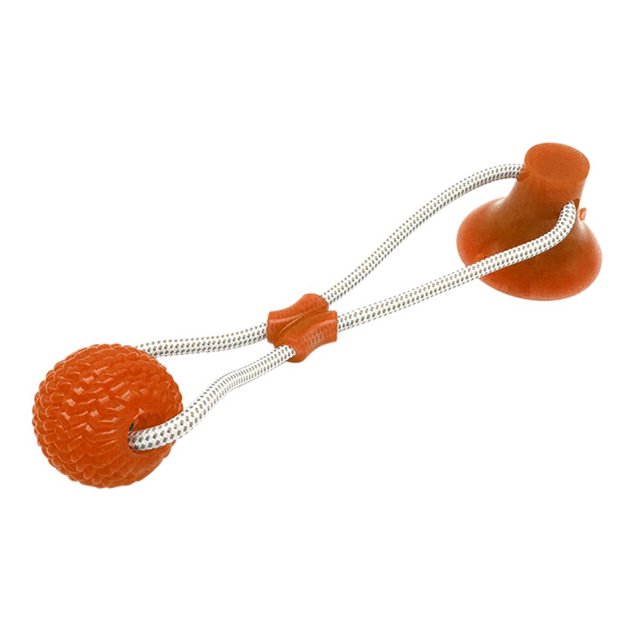 Juguete interactivo para perros con pelota de goma para masticar y limpiar los dientes con ventosa