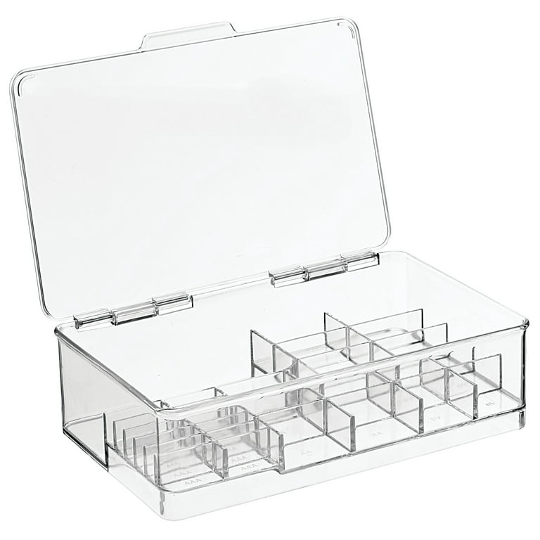 MDesign Plastic Stackable Divided Battery Storage Organizer Box - 2 Pack