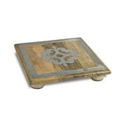 GG Collection 92760 10 in. Square Metal Inlaid-Detail Footed Wood Trivet, Light Brown