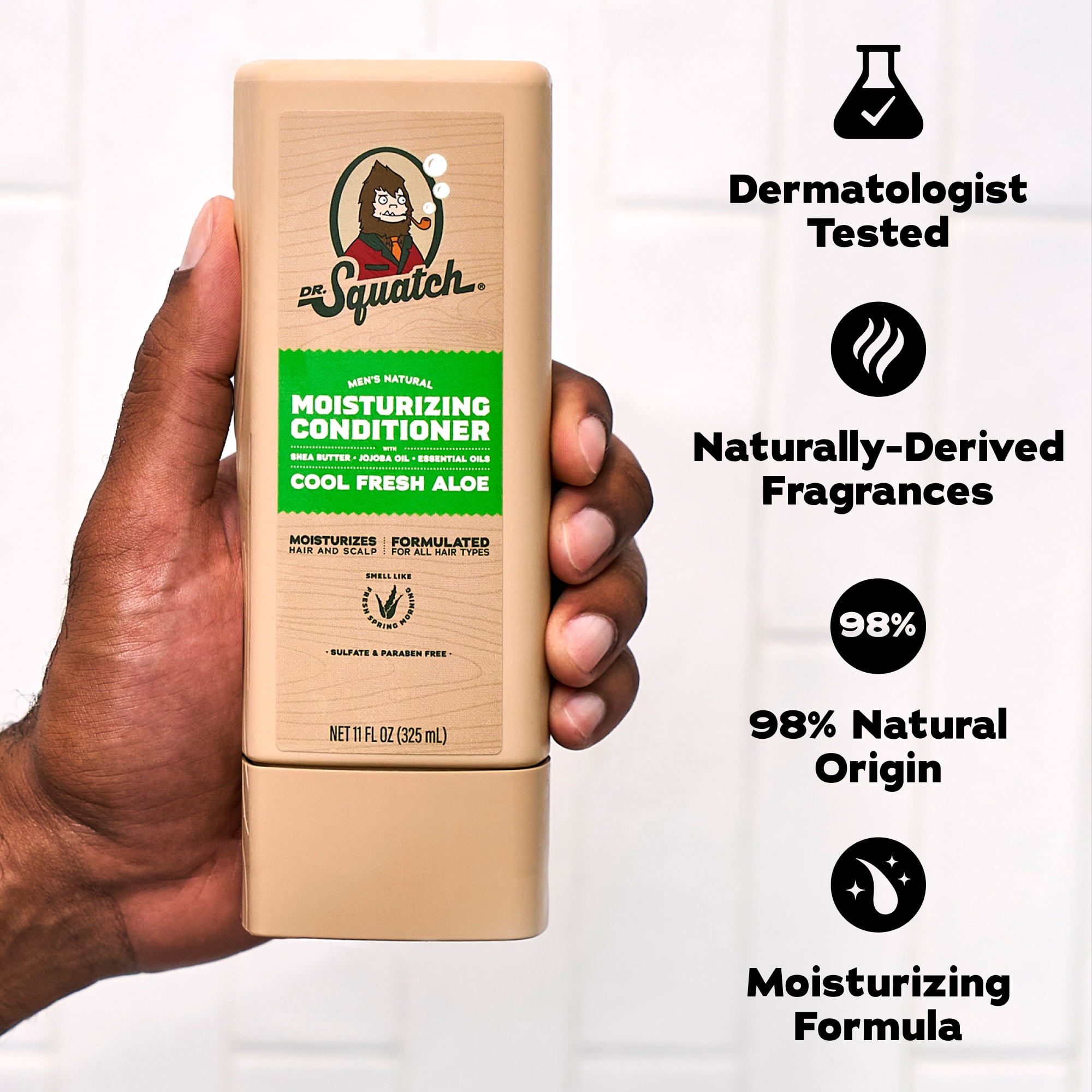 Dr. Squatch Mens Hair Moisturizing Conditioner, Natural Sulfate Free Hydrating Conditioner for Men, Cool Fresh Aloe, 11 fl Oz