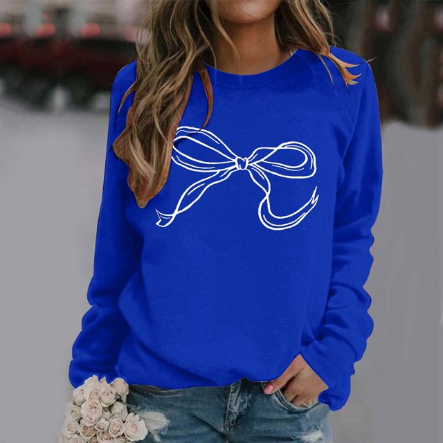 TINZ Ladies' Classic Style Printed Bow Print Hooded Sweatshirt Round Neck Base Sweatshirt Funnel Neck Sweatshirts Women Women Set Hooded Workout Tops Women