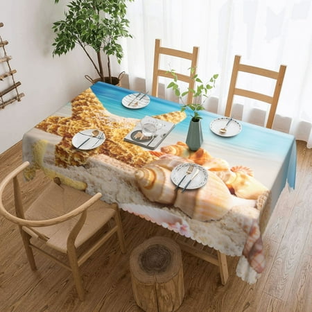 

Starfish And Seashells On Beach Rectangle Table Cover Dust-Proof Tabletop Decoration Wrinkle Resistant Tablecloth 54 x72