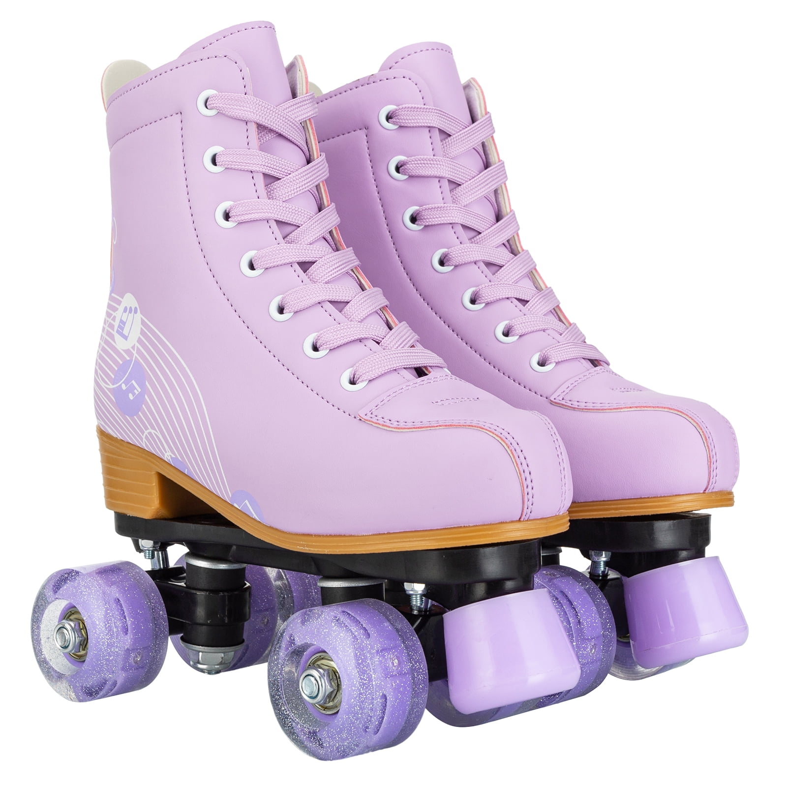 SLLINGLUO Roller Skates for Girls, High-Top Double Row Leather Quad Skates, Purple, Youth 3