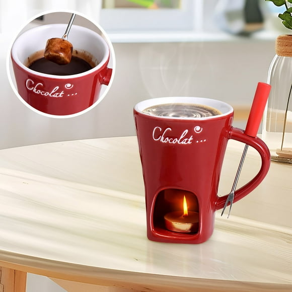 Taza de fondue de chocolate de cerámica | Crisol de quesos | Cocina calefactadora de velas | Herramienta polivalente de cocina | Incluye Vela de tenedor de taza de fondue | Resistente al calor