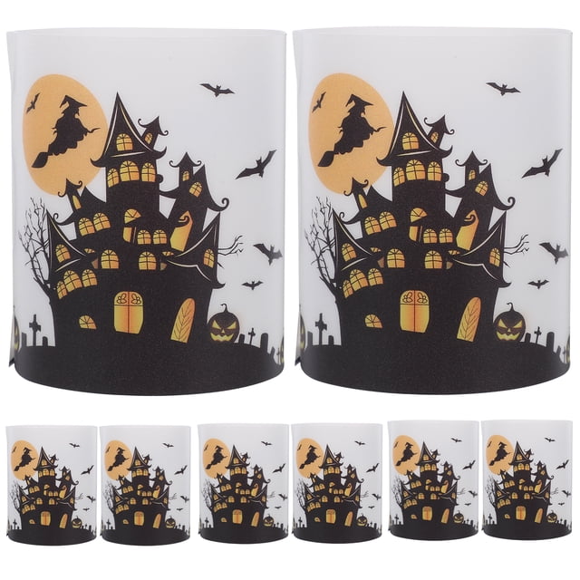 8 piezas de cilindros de plástico para velas de Halloween, cubiertas para velas decorativas, pantallas para tubos de velas, cubiertas decorativas para tubos de velas.
