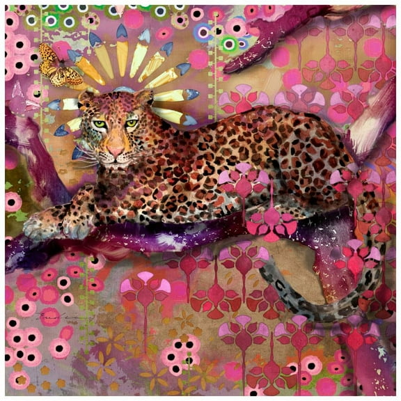 "Leopard and Butterfly" Painting Print on Wrapped Canvas