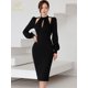 thumbnail image 2 of H Han Queen-elegante vestido de tubo Blanco/negro para mujer, serie Simple, coreano, ahuecado, oficina, informal, moda, 2 of 5