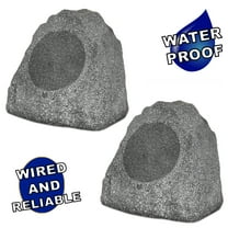Theater Solutions 2R8G Outdoor Granite 8" Rock 2 Speaker Set for Deck Pool Spa Yard Garden
