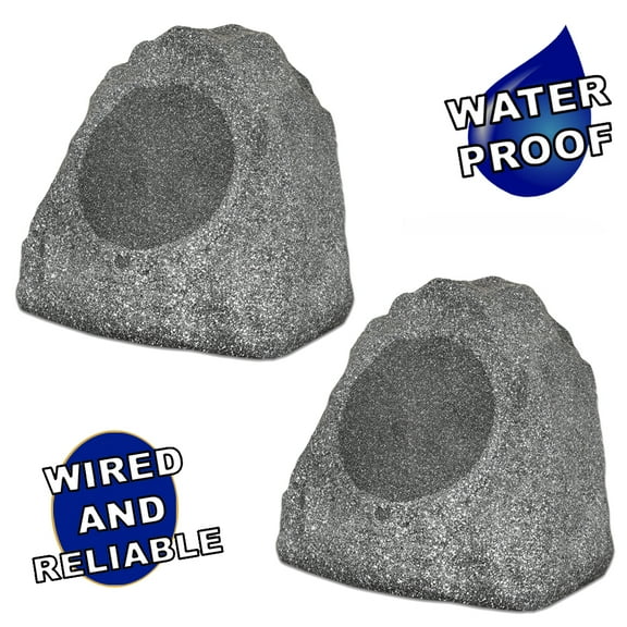 Theater Solutions 2R8G Outdoor Granite 8" Rock 2 Speaker Set for Deck Pool Spa Yard Garden