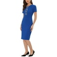 thumbnail image 4 of INSPIRE CHIC Robes de Travail et d'Affaires pour Femmes à Manches Courtes, Encolure Carrée, Blocs de Couleur, Robe Moulante Fourreau Bleu Royal TG, 4 of 5