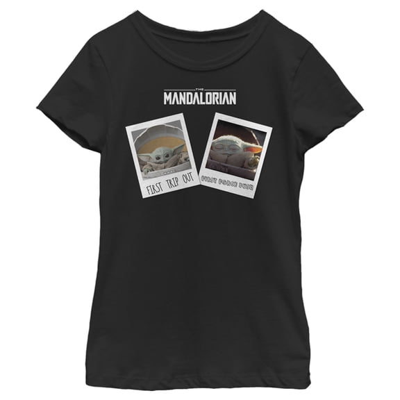 Girl's Star Wars: The Mandalorian Grogu Firsts Portraits Graphic Tee Black Large