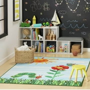 Eric Carle The Very Hungry Caterpillar Elementary Sun Scene Kids Machine Washable Area Rug, Blue/Green, 35x51