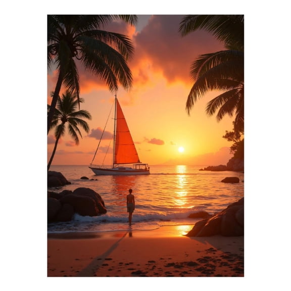 Diamond Art Kit for Adults, Sailboat Sunset Tropical Beach Diamond Painting for Adults Beginners, DIY Diamond Art Painting Kits, 5D Diamond Painting Crafts for Home Decor 12x16 Frameless