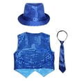 thumbnail image 4 of Alvivi Boys Sequins Waistcoat Hip-Hop Street Dance Stage Performance Vest Jacket with Hat Necktie Blue 14-15, 4 of 5
