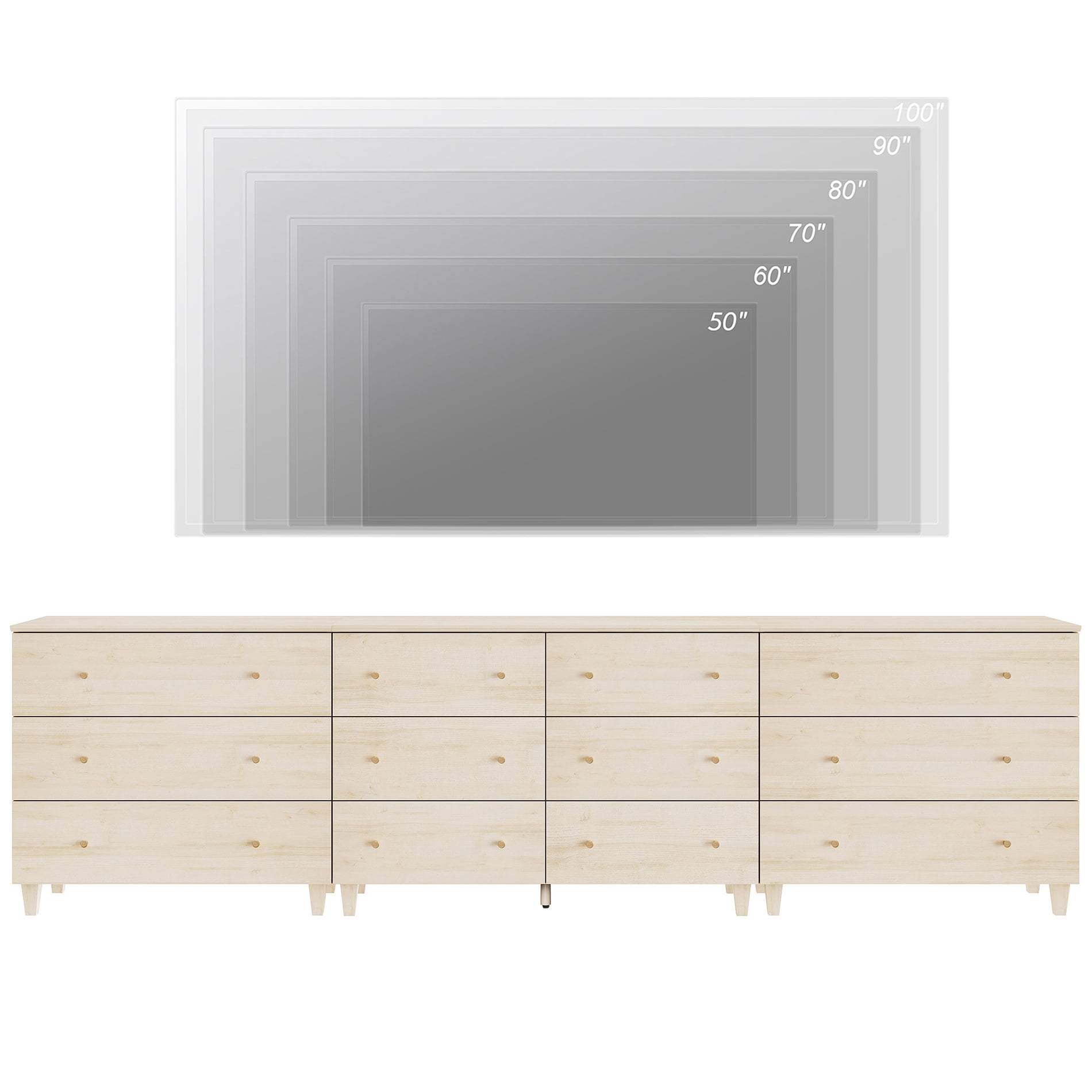 WAMPAT Modern TV Stand for 100+ Inches TVs, 3-in-1 Large Wooden Media Console with 12 Spacious Drawers for Living Room, Beige