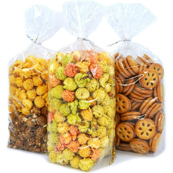Oueliche 100Pcs 7x11.6 Inch Clear Plastic Cellophane Treat Bags with 4" Twist Ties, Great for Gift Giving or Party Favors Packaging, Bread, Cookie, Candy, Popcorn