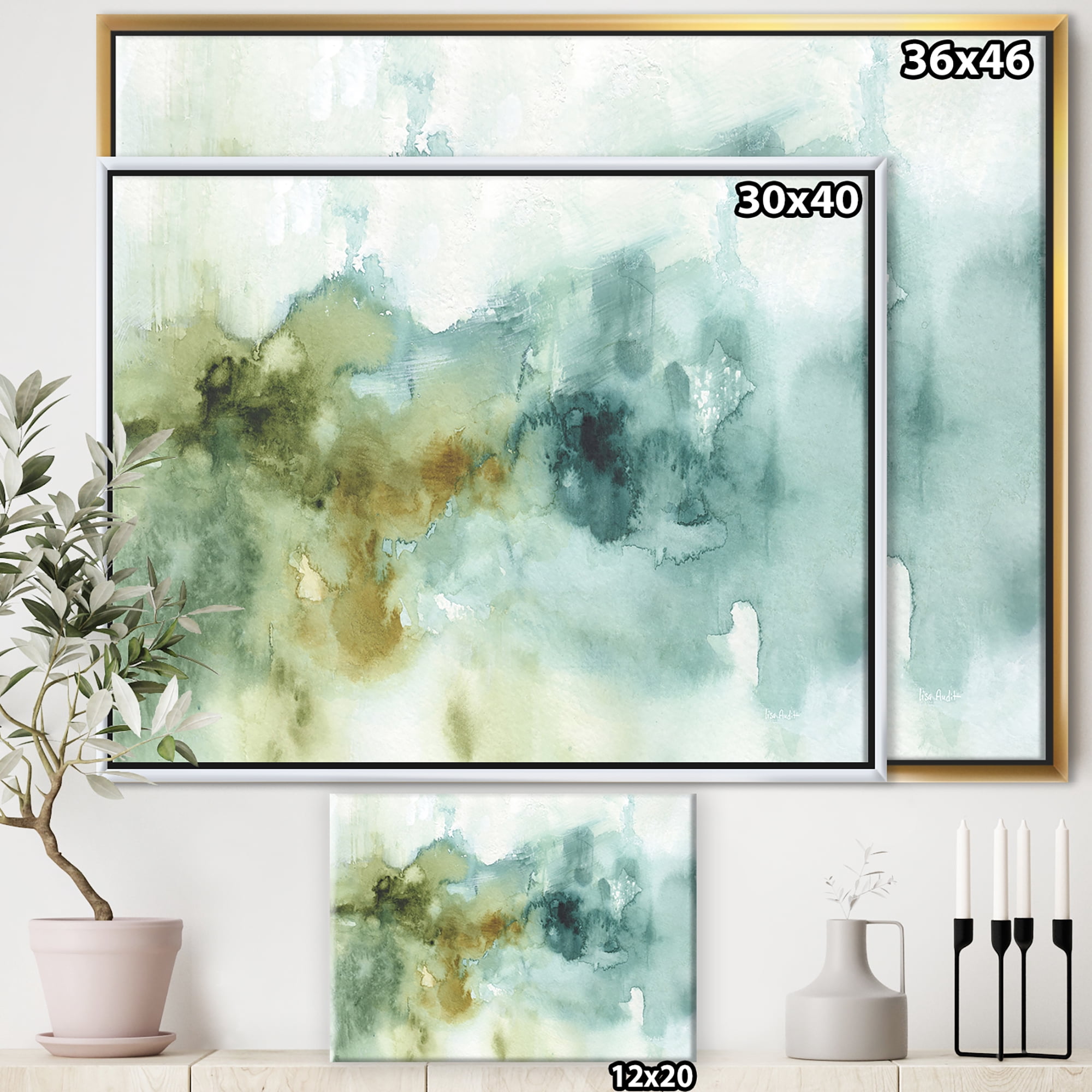 Designart ' Abstract Watercolor Green House ' Modern & Contemporary Framed Canvas
