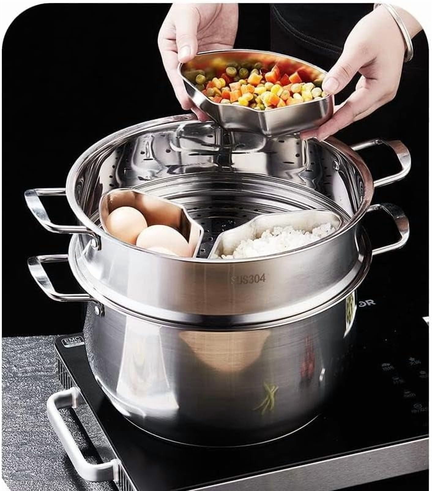 ABPETE  Individual Food Steamer Box Tray Set, 3pack Stainless Steel Mini Steamer Cookers Insert Pot Food Holder for Instant Pot n Air Fryer to Quick Prepare Meal