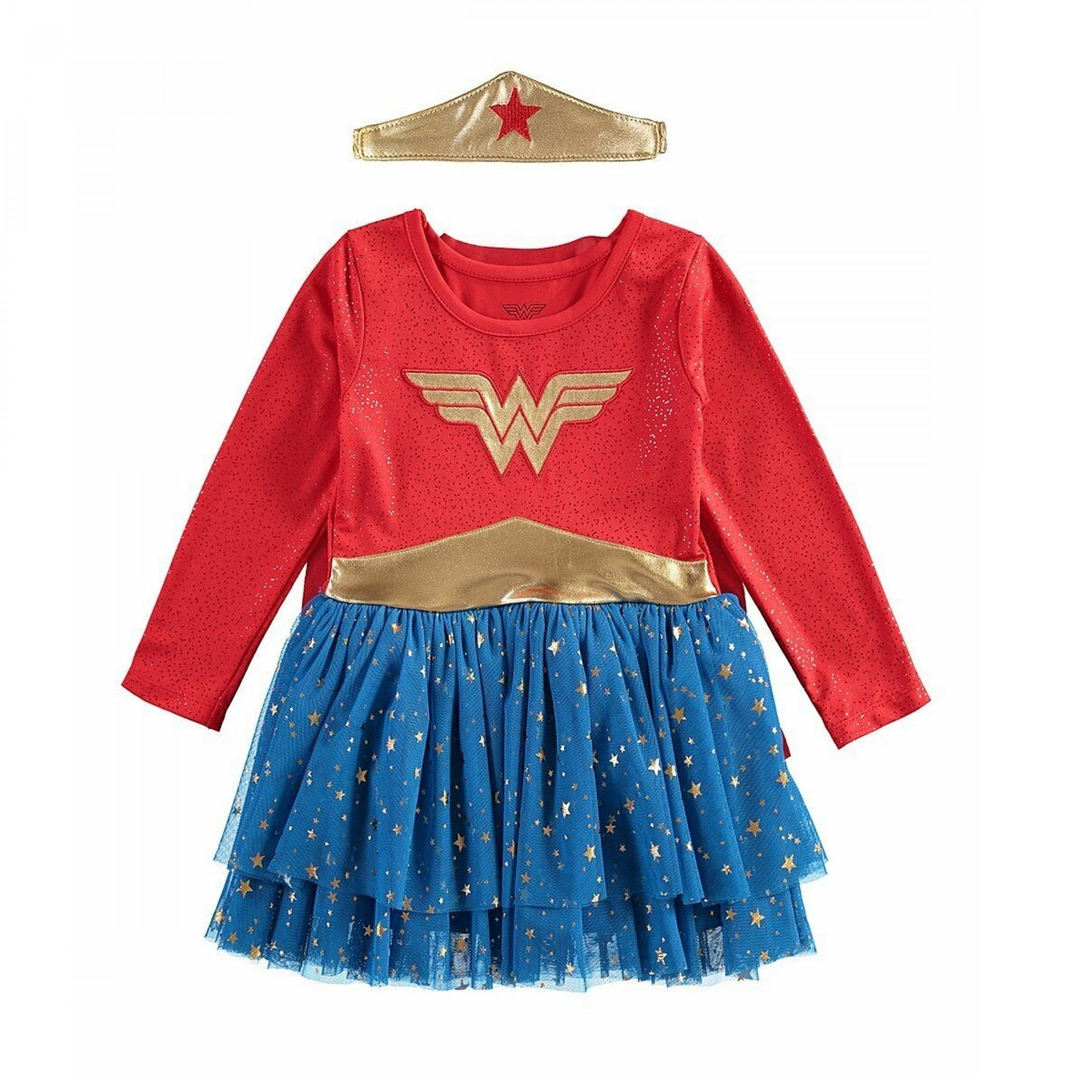 Wonder Woman Long Sleeve Halloween Costume Dress With Cape & Headband ...
