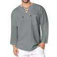thumbnail image 2 of Utoimkio Men's Linen Shirts Casual Lightweight Loose Long Sleeve V Neck Pullover Blouse Summer Solid Beach Shirts Pullover Tops for Men, 2 of 5