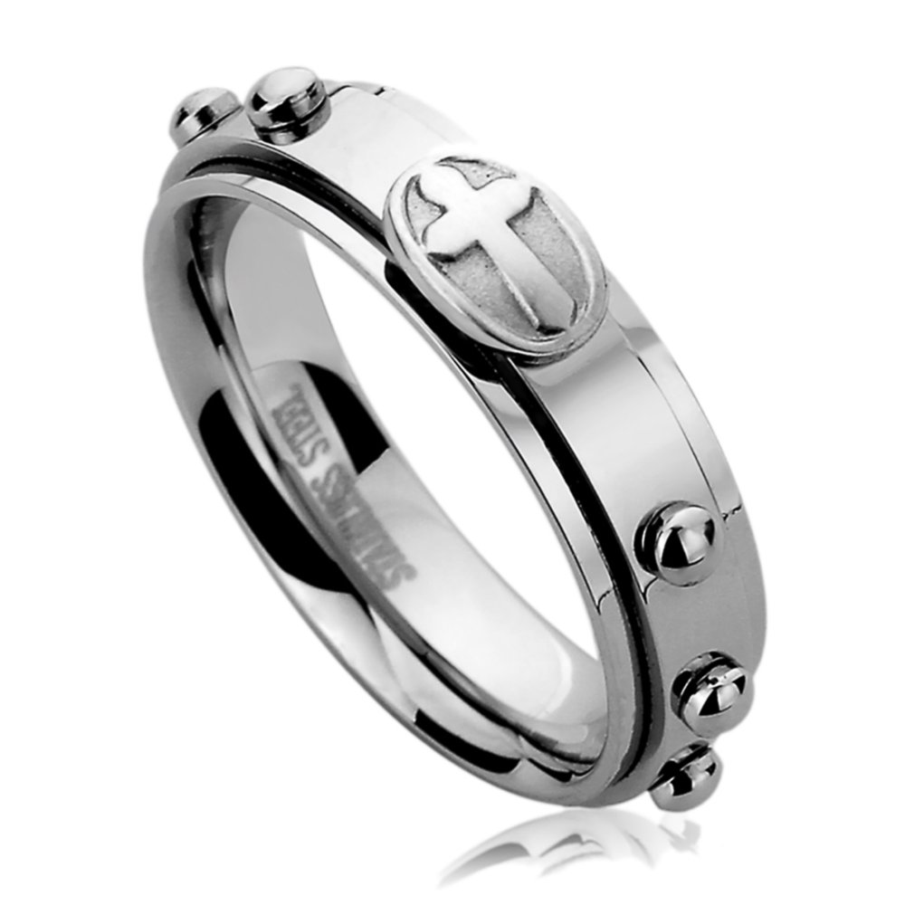 Pristine J Men's Women's Stainless Steel 6mm Wedding Band Ring Cross