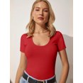 thumbnail image 2 of VICHVVY Summer Women's Scoop Neck Short Sleeve Shirts Ribbed Slim Fitted Casual Basic Top Blouses S-XL, 2 of 10